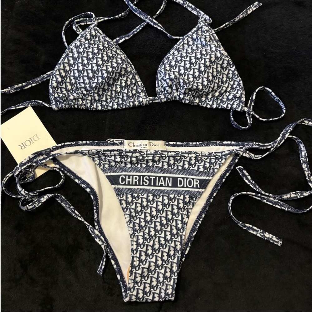 Dior Navy and White Logo Bikini